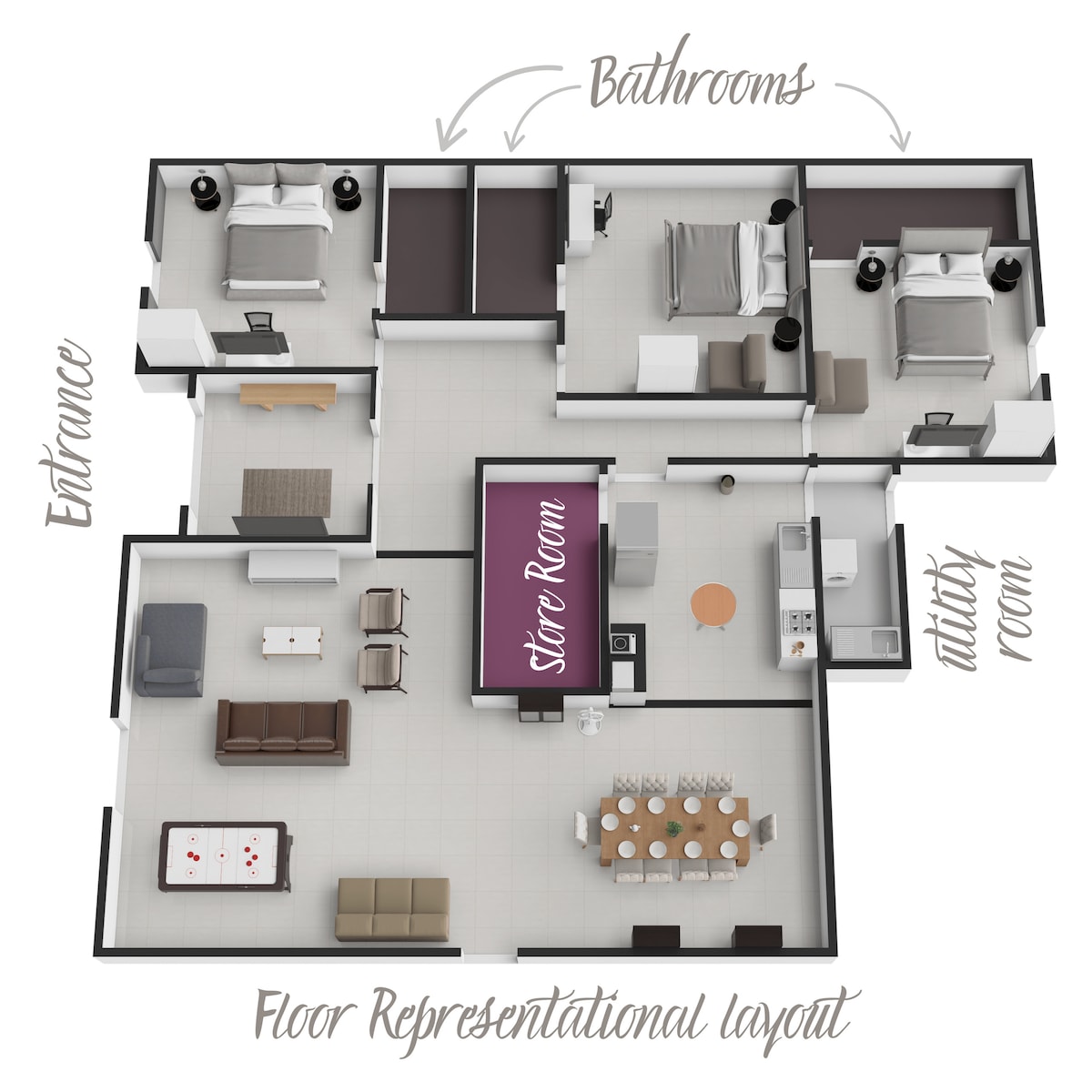 A 3 bedroom villa with air hockey table